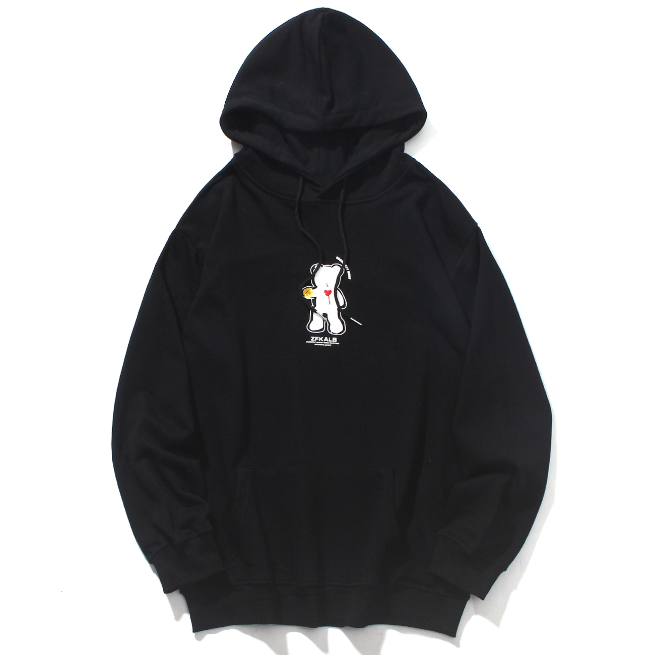 

new embroidery 2021 hurt bear harajuku hip hop streetwear hoodie men autumn winter cotton loose hooded sweatshirts black m72o