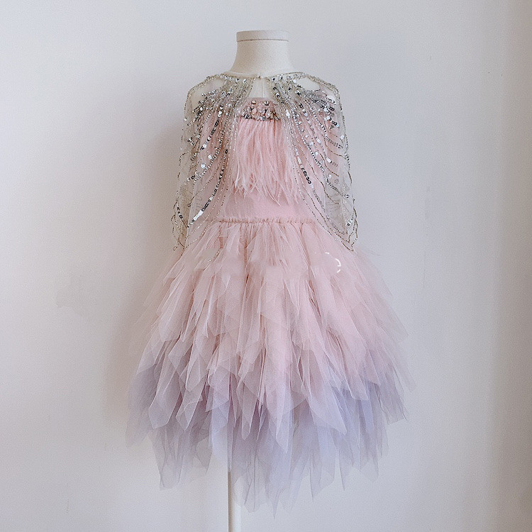 

Sweet girls lace tulle princess shawl children Rhinestone gauze poncho kids bling sequins party dress capes child clothing A7618, White a