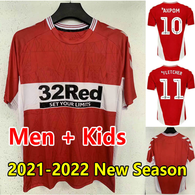 

21/22 MIDDLESBROUGH FC soccer jerseys 2021 2022 Ashley Michael Fletcher FLINT WING ASSOMBALONGA AKPOM SAVILLE home men Kit football shirts maillots de futol camesa, 21/22 home