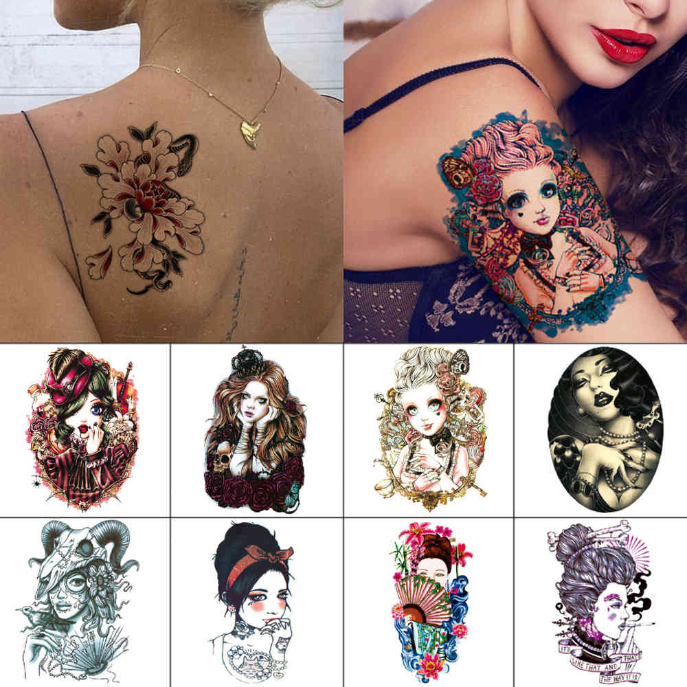 

Temporary stickers Flower sexy body art Comic Ancient woman fashion cute waterproof tattoos for women and girls
