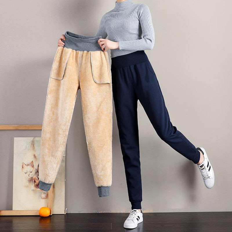 

2021 New Women's Trousers Thin Winter High Waist Warm Cashmere Pants Casual Harem Lined Wool Autumn Sweatpants 5xl Fxex, Black
