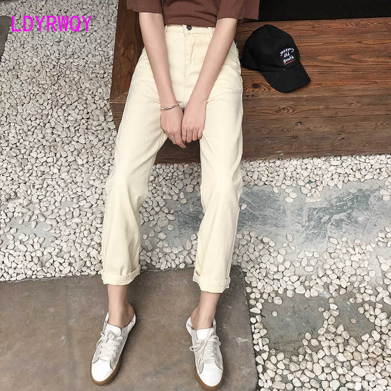 

spring jeans female Korean fashion thin straight simple casual Skinny Button Fly Full Length Harem Pants 210603, Black