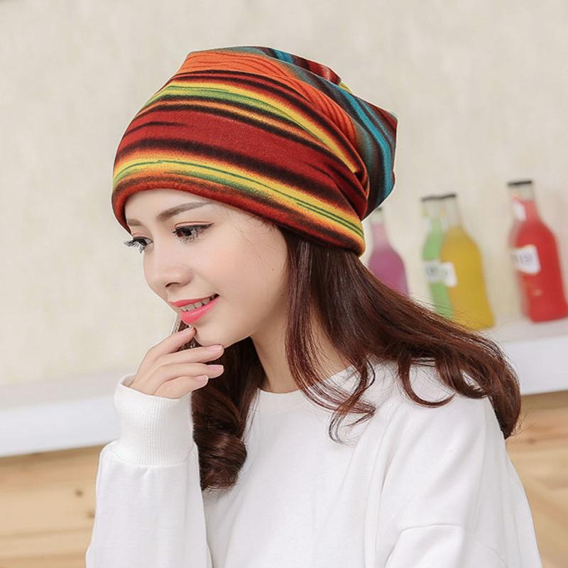 

Beanies Autumn Winter Women's Fashion Turban Warm Headdress Caps Hat Arrival Colorful Striped Scarf Work Out Accessories