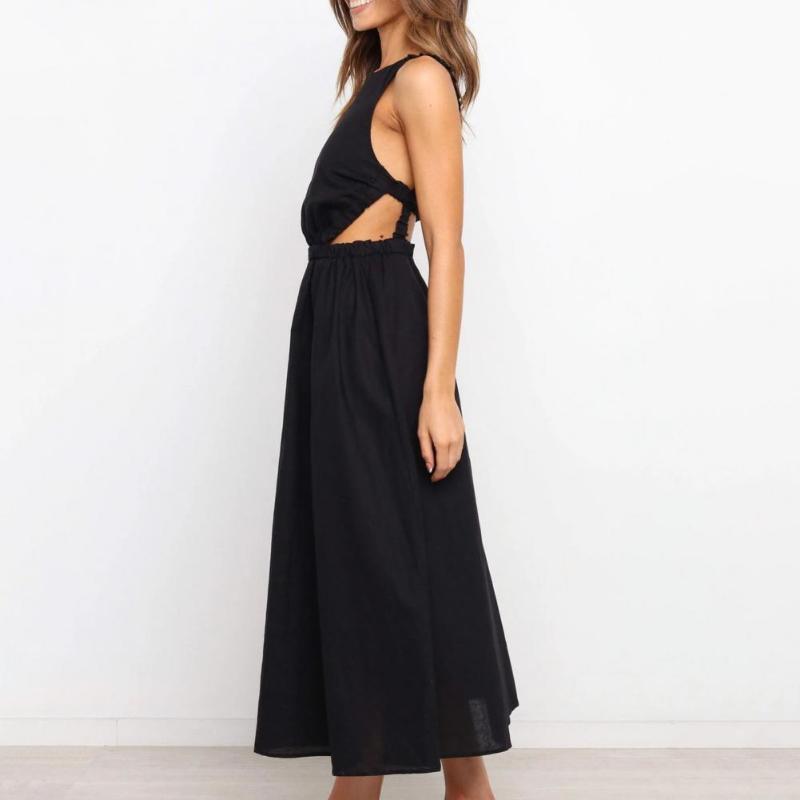 

Casual Dresses Women Dress Pleated Sexy Sleeveless Backless Maxi Long 2021 Elegant Robe Bohemian Vestidos For, Black