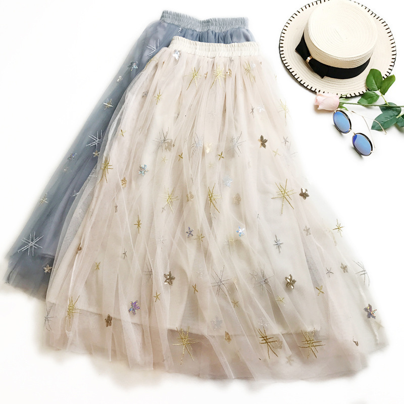 

2021 Star Tan for Women Summer Woman Fancy Beach Skirt High Female Waist Femme Skirts B71p, Beige