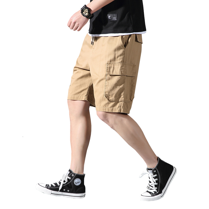 

New 2021 Harajuku Cotton Cargo Man Will See Fashion at Knee Level Streetwear Hip Hop Pockets Shorts 5xl Corridors Teym, Red.