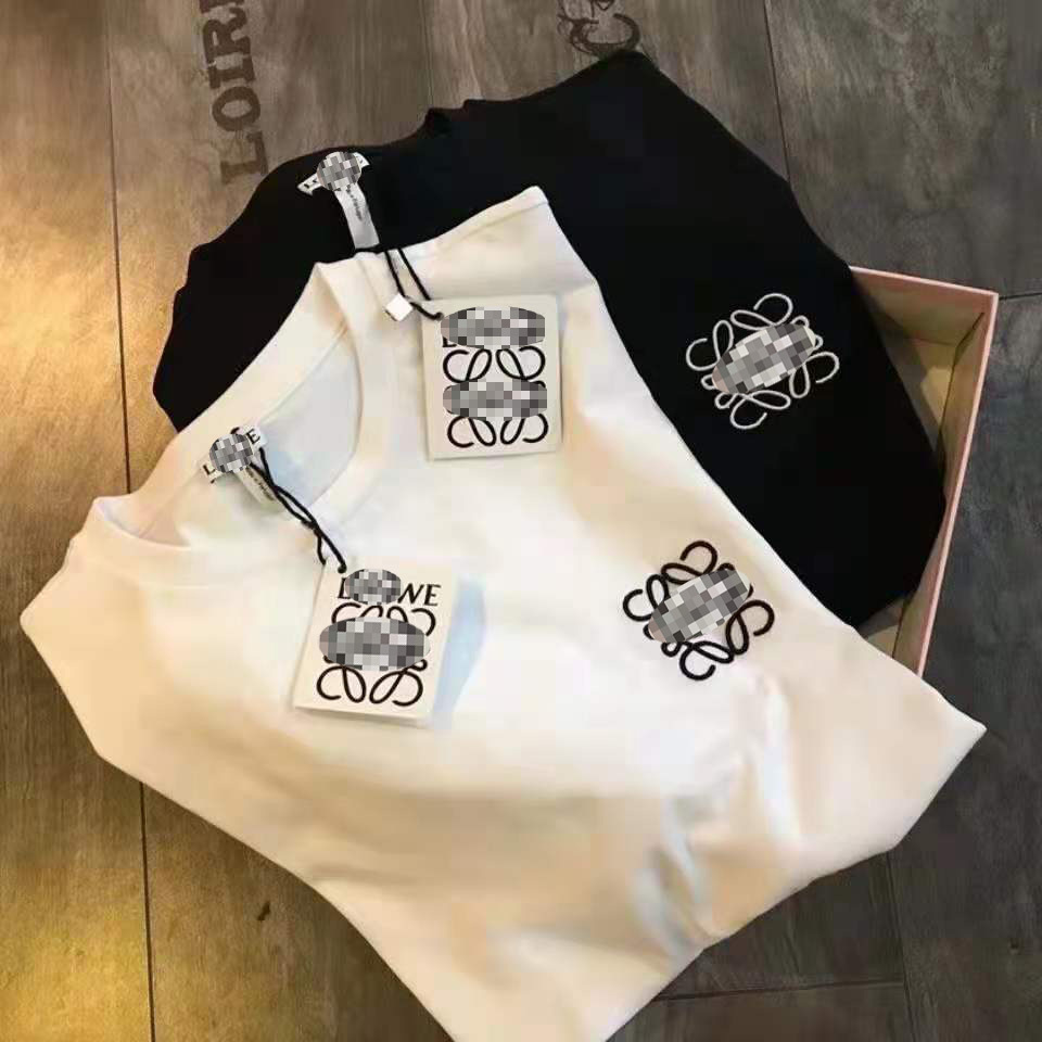 

Luxury design Heavy industry tide embroidered short sleeve t-shirt men and women lovers round neck Pullover urban leisure loose T-shirt, Black