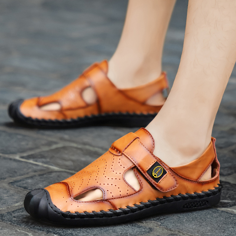 

Sandals men's summer Baotou hollow out beach shoes breathable fashion hole outdoor sports large F7KP, 1# shoe box