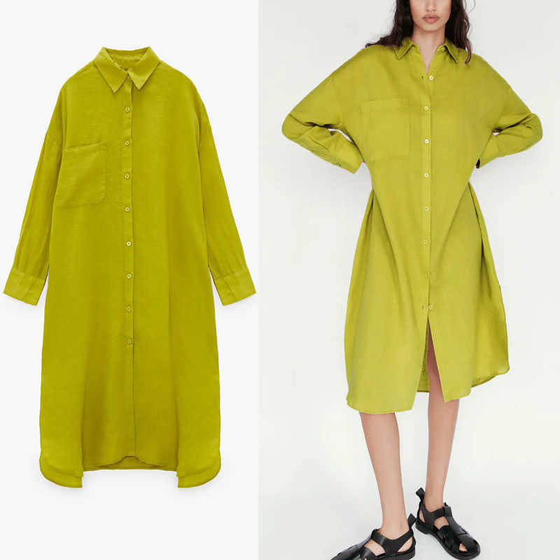 

Women Spring Oversized Shirt Dress Za Long Sleeve Pleated Asymmetric Loose Dresses Woman Button Up Vintage Midi Dress 210602, As picture