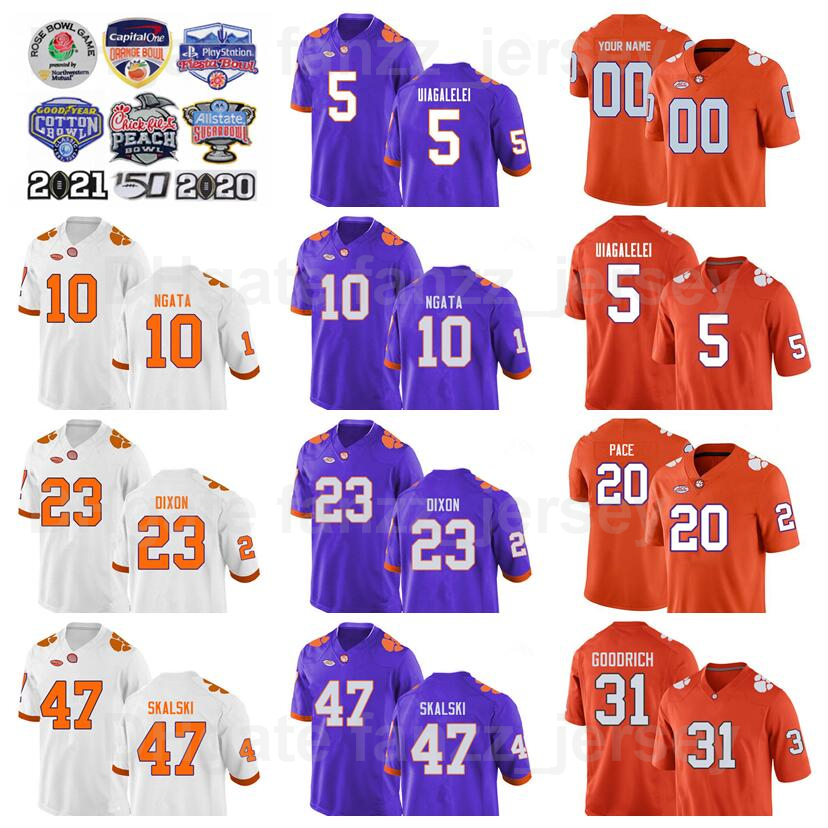 

NCAA Football College Clemson Tigers Jersey 5 DJ Uiagalelei 23 Lyn-J Dixon 20 Pace 10 Joseph Ngata 47 James Skalski 31 Goodrich Orange Purple White Team Color Men