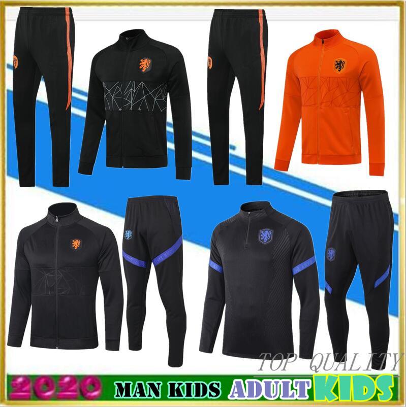 

menTop quality 2020 Netherlands DE JONG MEMPHIS DE LIGT adult football training suit jacket 2020/21 VIRGIL PROMES kids Soccer tracksuit, Black