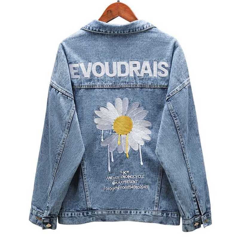

Trendy brand women's jacket denim female Korean version of loose embroidery BF wild daisy top coat ins 211109, Clear