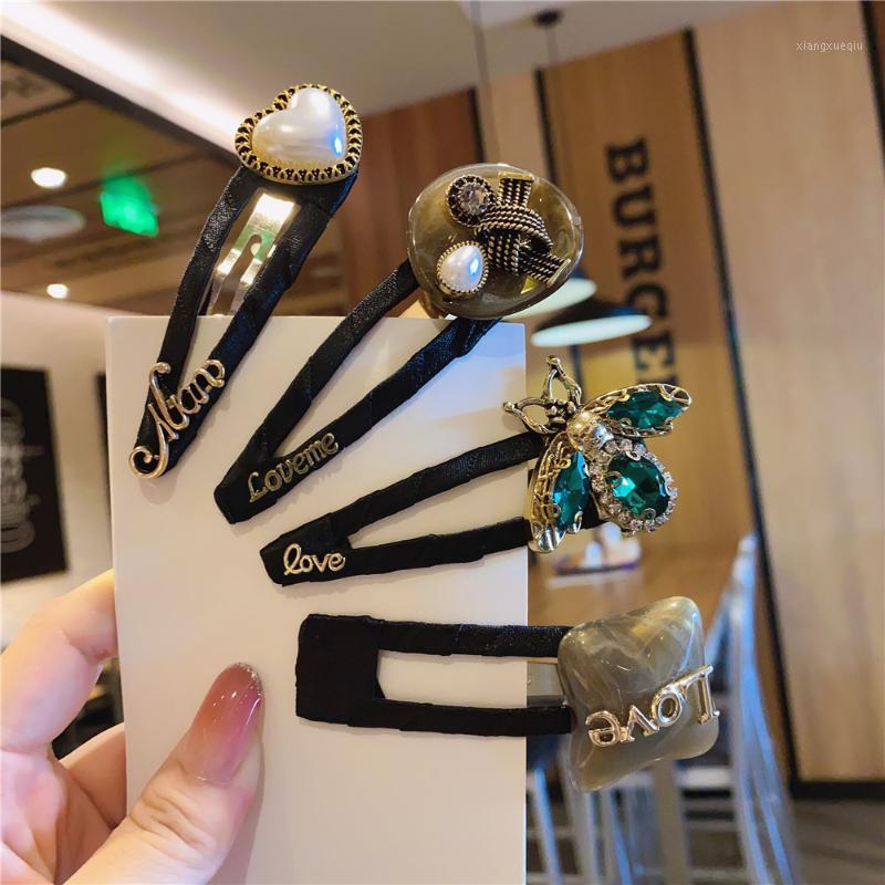 

Hair Clips & Barrettes Black White Simple Vintage Bee Bow Heart Hairpin Green Crystal Rhinestone BB Handmade Jewelry For Women Accessories, Golden;silver