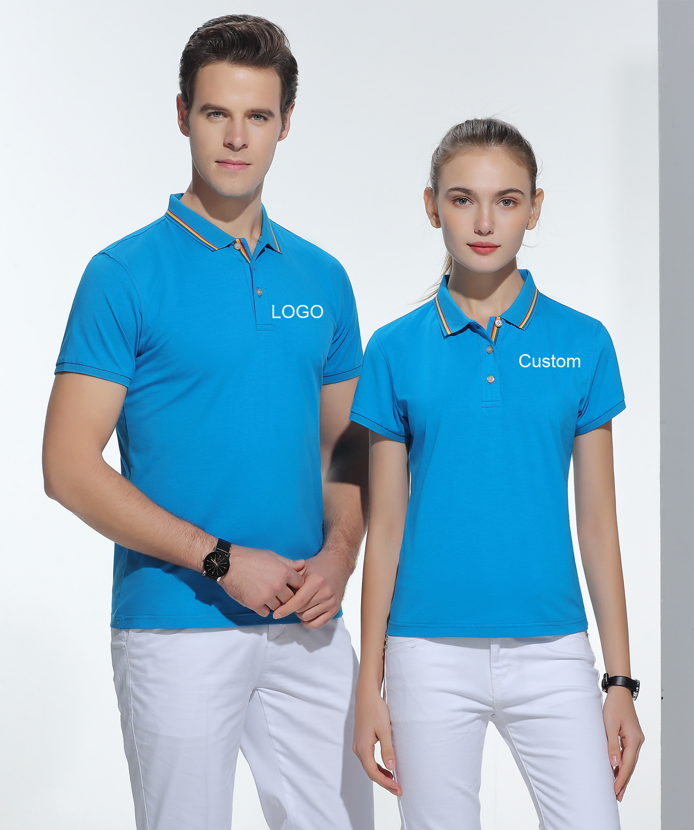 

Mens Polo tshirt 95% cotton 5% spandex slim fit Custom Logo Screen Printing Embroidery Sport T shirts, Navy blue