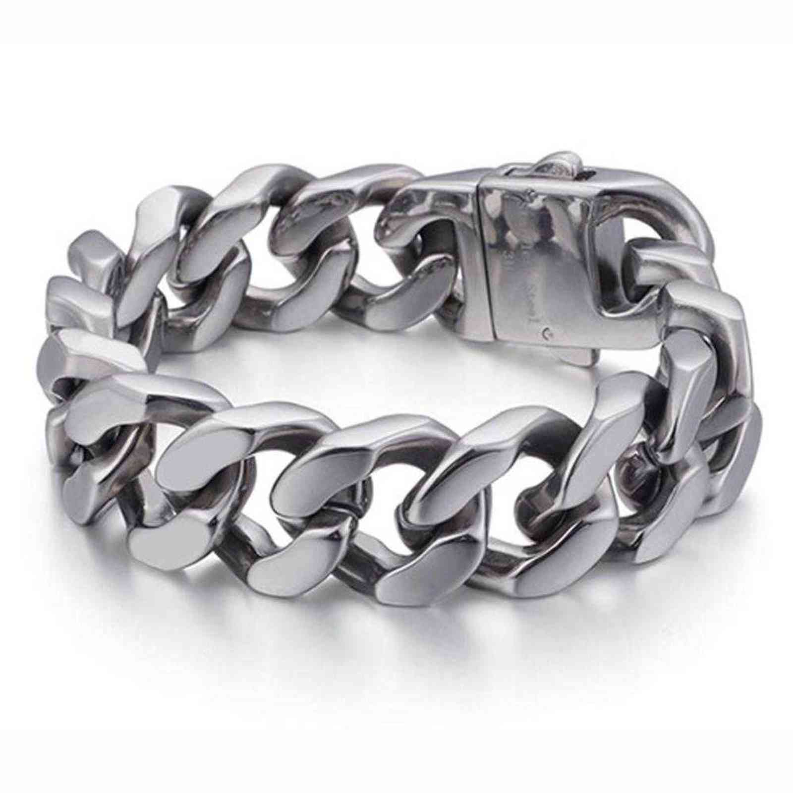 

Fashion Mens Jewelry Silver Color/gold/black Color 316l Stainless Steel Curb Cuban Link Chain Bracelet 20mm*22cm