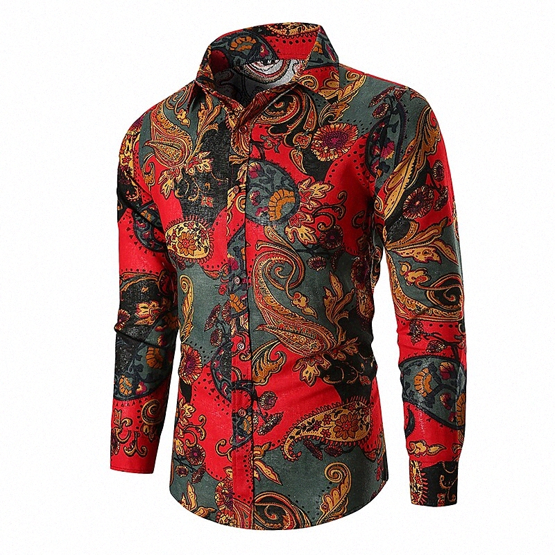 Chemise pour hommes Graphique Collier classique Casual Housses à manches longues Vintage vert rouge N8FV #