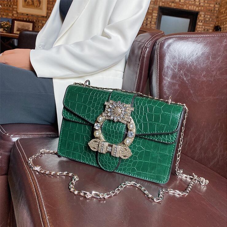 

Factory wholesale women leather shoulder bags foreign style Alligator chain bag retro embossed leathers handbags street trend solid color diamond handbag