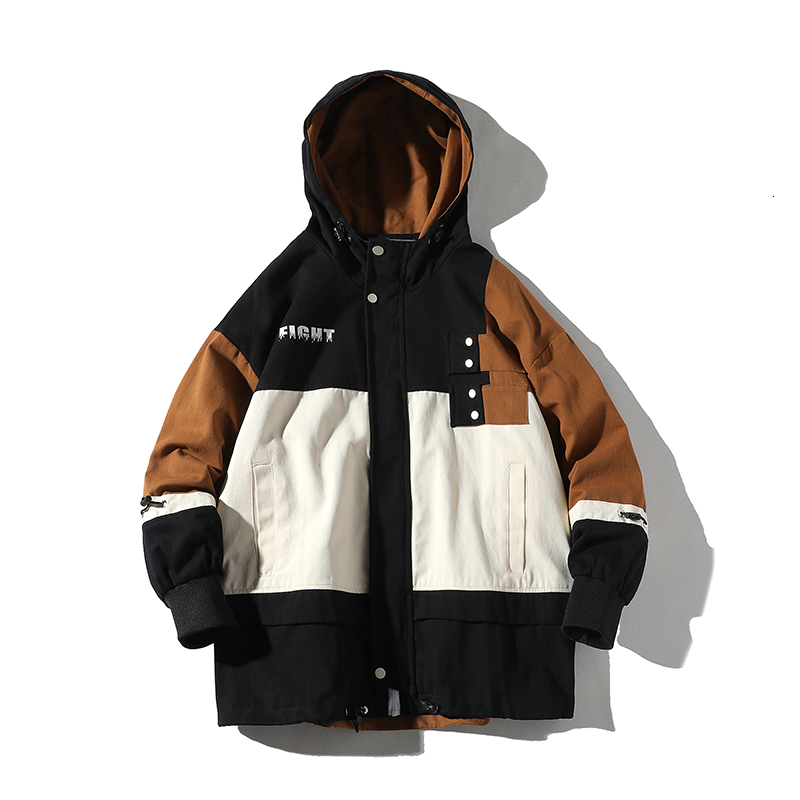 

2021 Autumn New Shredded Color Style Street Elegant Clothes Hooded Men' Casual Loose Pockets Printed Outerwear Jex4, White