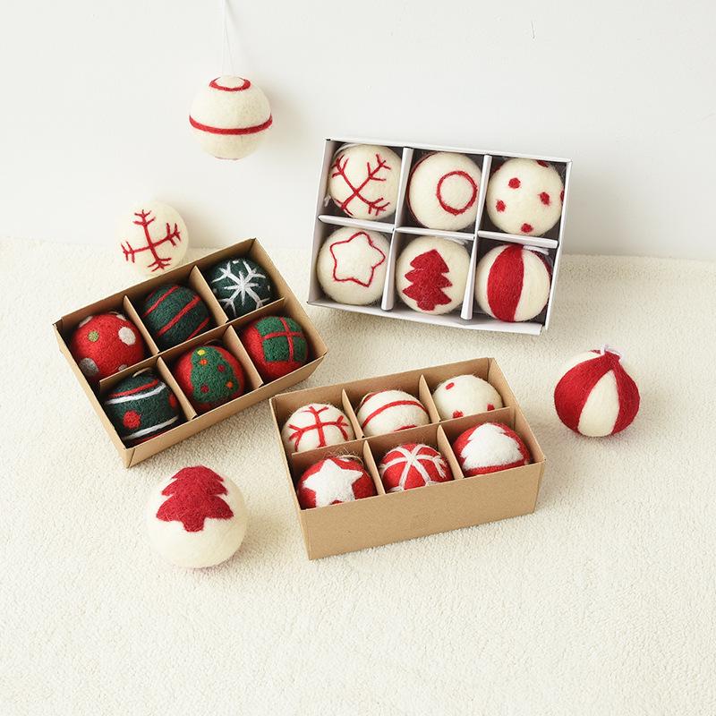 

Christmas Decorations 6Pcs Tree Balls Wool Felt Circle Pattern Snowflake DIY Ball Pendant 2022 Navidad