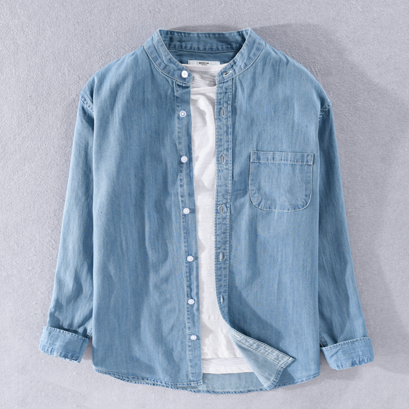 

2021 New Outono Novo Estilo Puro Algodo Denim Azul Masculina Casual Confortvel Camisas Para Na Moda Slida Camisa Dos Homens Dbgr, Black
