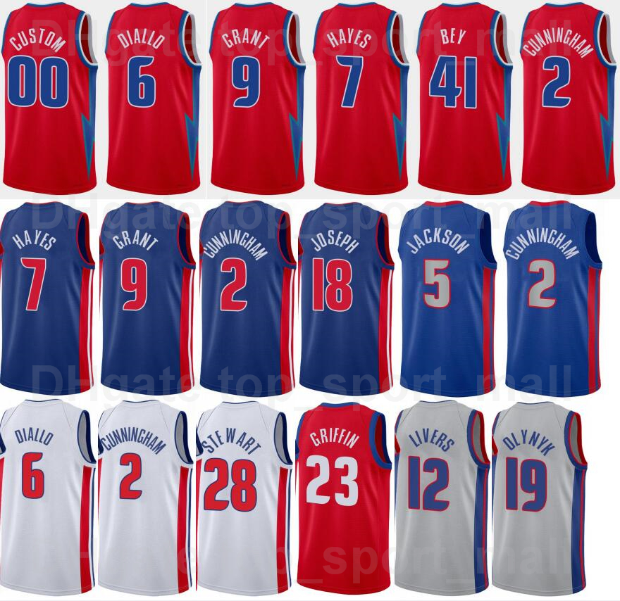 

Basketball Screen Printed 75th Anniversary Hamidou Diallo Jersey 6 Cade Cunningham 2 Jerami Grant 9 Killian Hayes 7 Saddiq Bey 41 Cory Joseph 18 Custom Name Number, 75th blue
