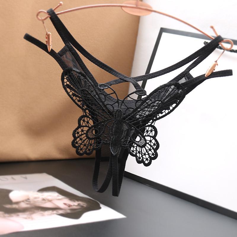 

Women's Panties Sexy Thong For Women Butterfly Hollow Lace Underwear Female Lady's Temptation Crotchless Exotic Lingerie, Purple