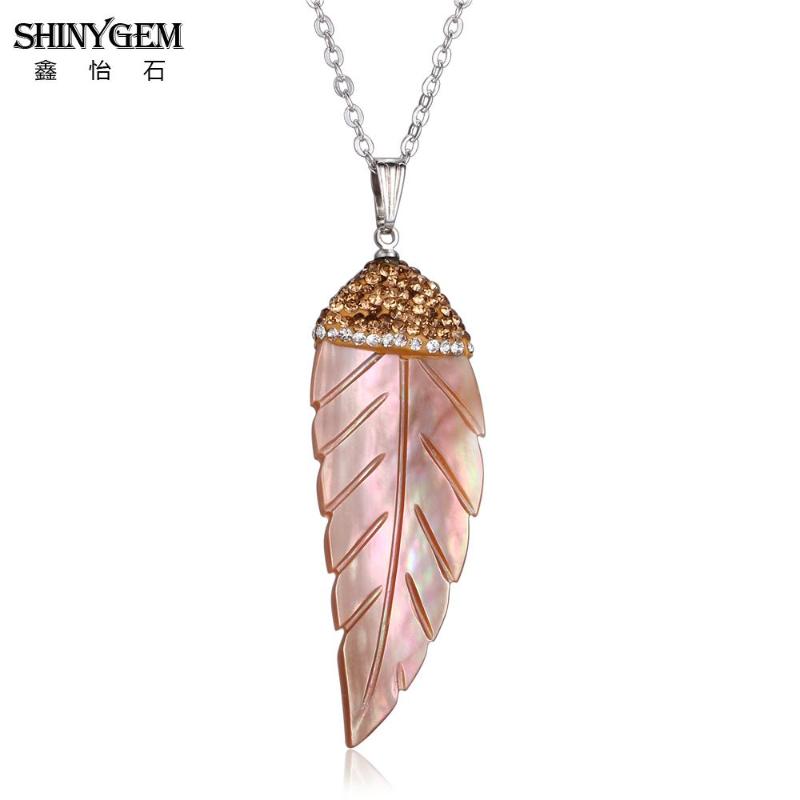 

Pendant Necklaces ShinyGem Natural Stone Leaves Shell Gem Choker Micro Pave Zircon Sliver Link Chain Contracted Fashion Style, Silver