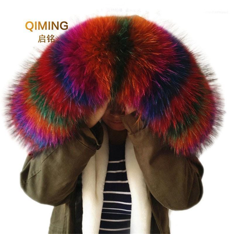 

Scarves Raccoon Fur Collar Winter Women's Leather Hat Soft Colorful Scarf L51
