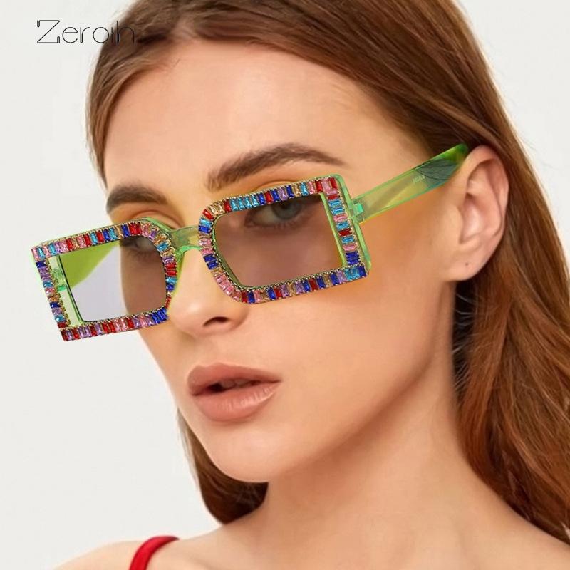 

Outdoor Eyewear Fashion Rhinestones Square Sunglasses Women Glasses Retro Sunglass Female Luxury Designer UV400 Sun Glass Brown Shades