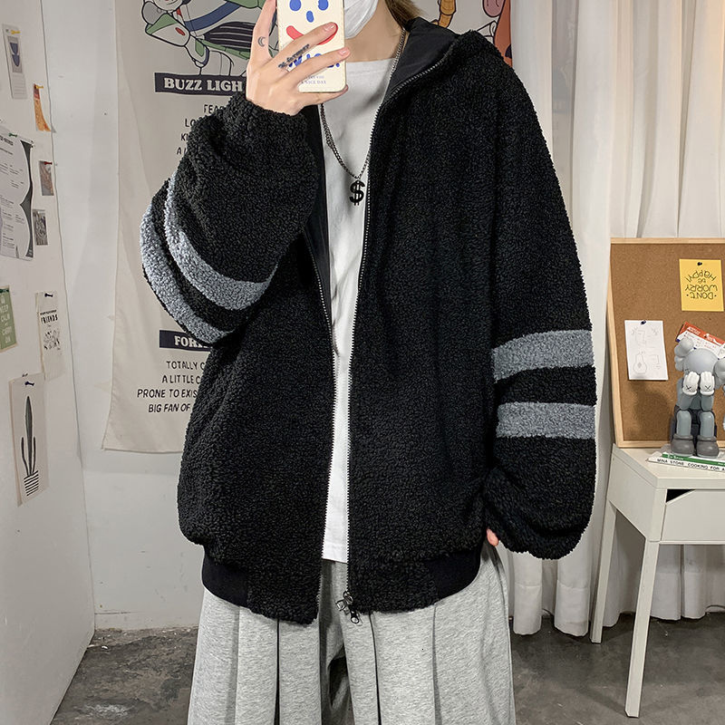 

2021 New Winter Lamb Fur Jacket Men's Parka Warm Fashion Retro Casual Hooded Men Streetwear Loose Korean Short Coat Mens Clothes P9lp, Light gray