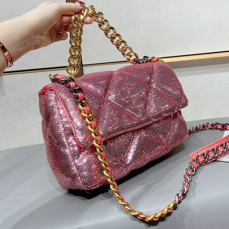 

Newest Top Quality temperament Bags Fashion Womens Handbags Sequin Crossbody Golden Chain Shoulder Bag lady Makeup Bags Banquet Tote, Pink