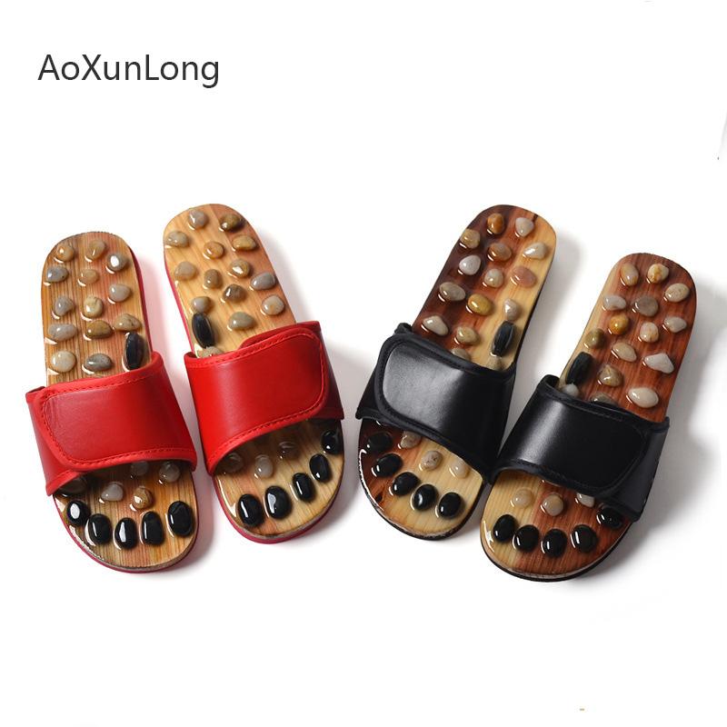 

Slippers Men Massage Cobblestone Sole Upper Size Adjustment Indoor Male Summer Flat Non-slip Nourishing Acupoint Slides, Black