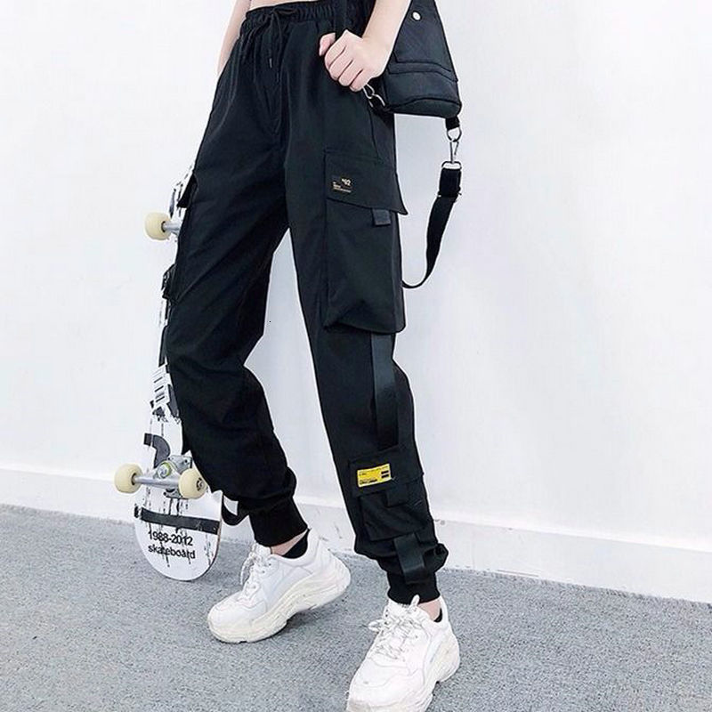 

2021 New Women Fashion Streetwear Cargo Black Ankle Length Elastic Waist Joggers Female Loose Trousers Casual Plus Size Harem Pants 02ps T4r, Army green