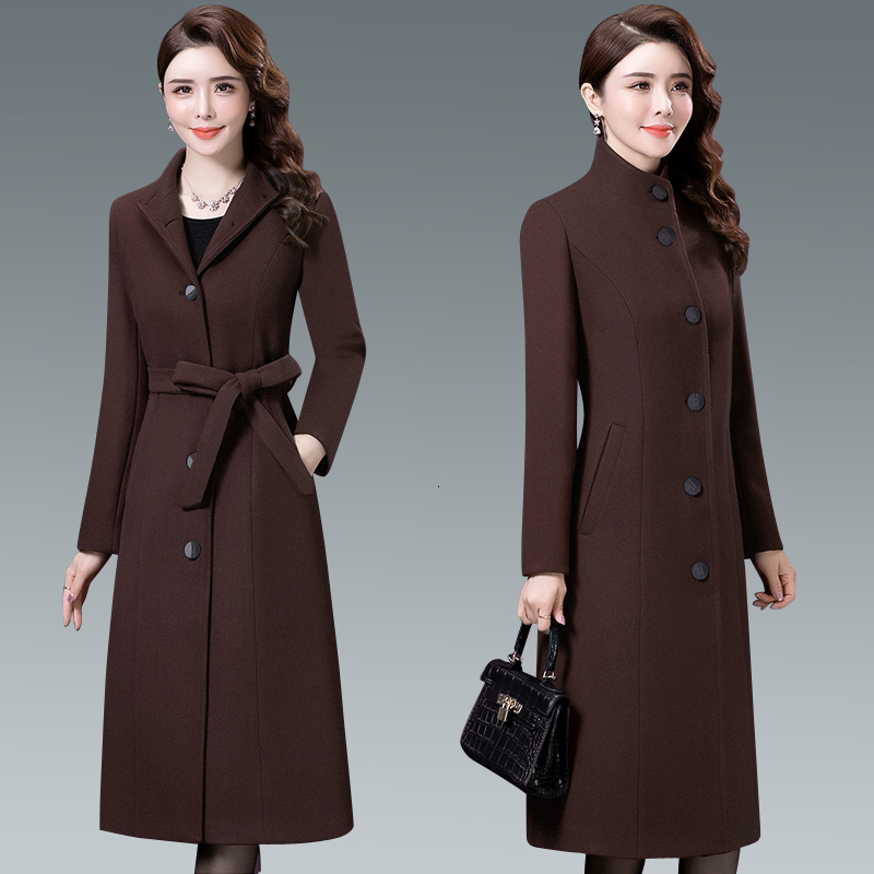 

Mid-aged Mshigh-end Women's Boutique Solid Wool Fall and Winter New Section Long Chic Hot Coarse Woolen Coat Xgta