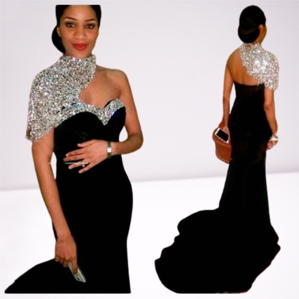 Trumpet High Neck Evening Dress Black Prom Gown Beaded Crystal Mermaid Dresses Formal Long Party Gowns-image-728158707