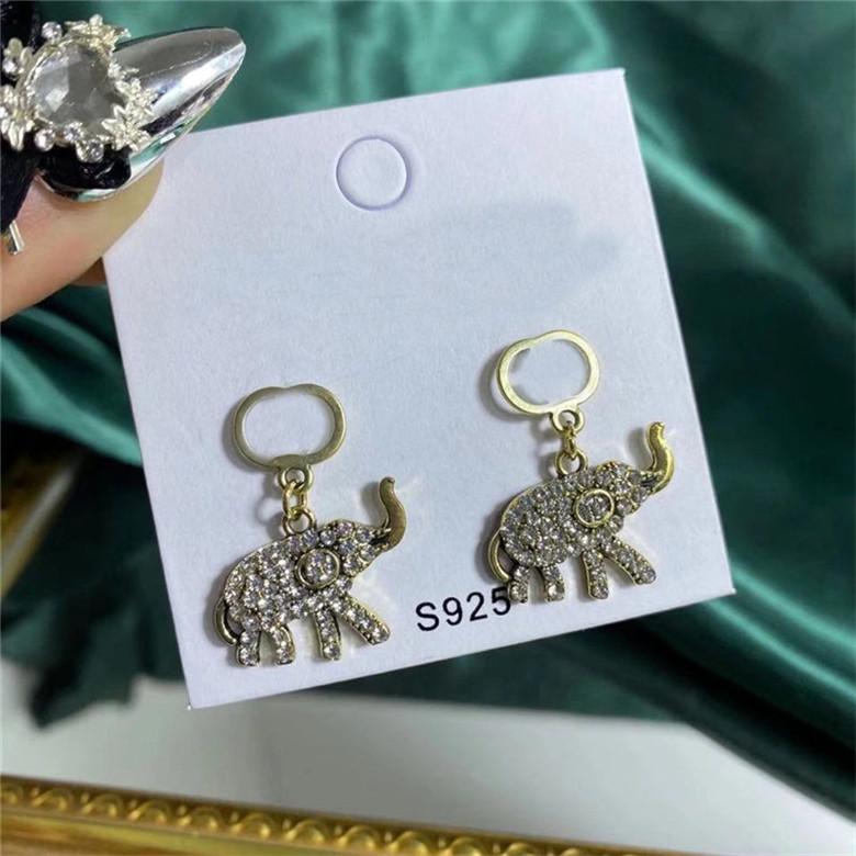 

Fashion Full Diamond Earrings Designer Elephant Earrings Studs Double Letter Studs Women Personality Earrings Girls Charm Gift