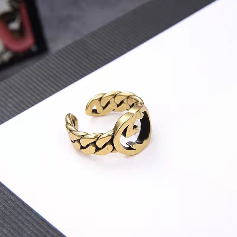 

Luxury Designer Opening Adjustable Letter Band Rings Brass Retro Net Red All-match Fashion Jewelry