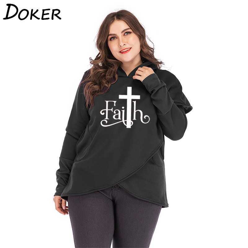 

Faith Letter Print Hoodies Sweatshirts Women Autumn Winter Casual Fashion Long Sleeve Plus Size Pullovers Female Loose Warm Tops 210603, Gray