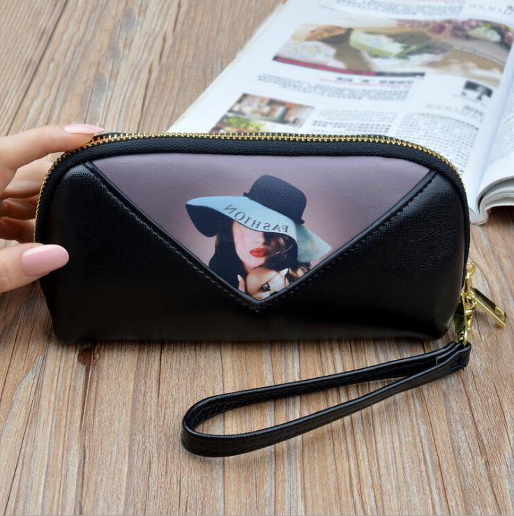

women handbag elegant color matching shell cosmetic bag simple atmospheric printing leathers wallet street trend colors matchings leather long purses, Black3(boutique box)