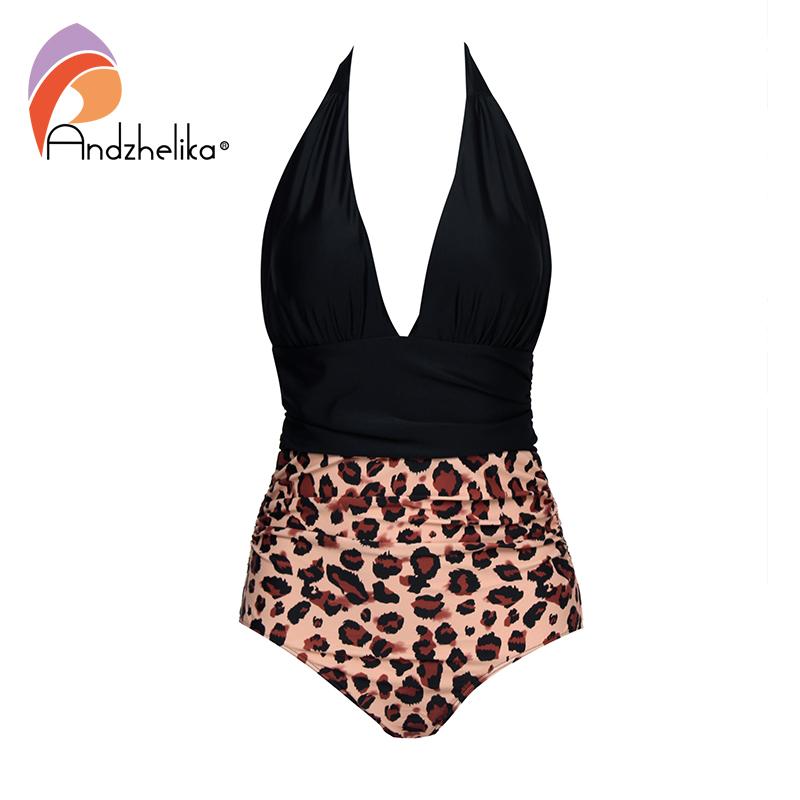 

Andzhelika New Sexy Deep V-Neck One Piece Swimsuit Women Halter Swimwear Patchwork Bodysuit Monokini Girl Beach Bathing Suits