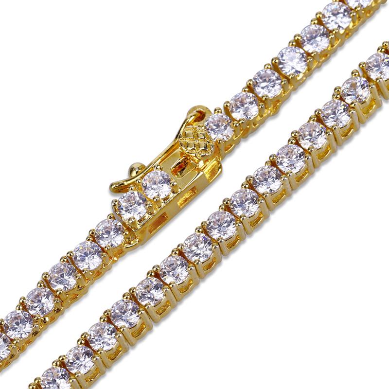 

Pendant Necklaces 2.5mm Tennis Chain Necklace Gold Cz Iced Out Hip Hop Men