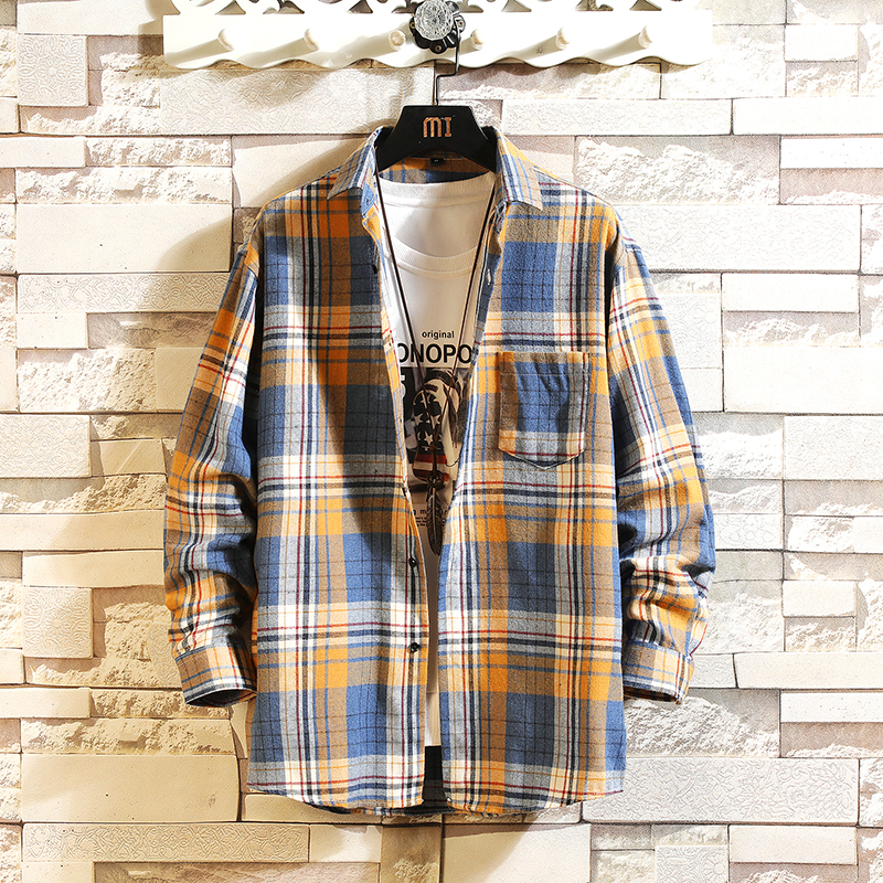 

2021 New Men's Business Casual Classic Plaid Long Sleeve Autumn Brand Clothing Cotton Loose Shirt 54lk, Blue
