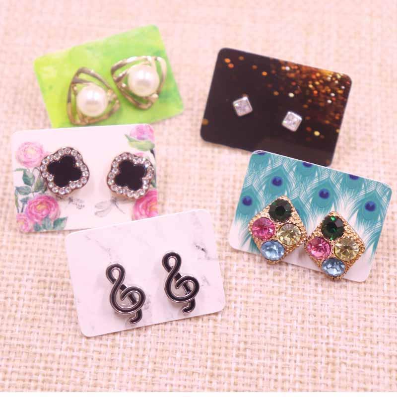 

Gift Wrap 100PCS 3.5*2.5cm Beige Small Cute Stud Earring Hang Tag Card Custom Paper Beautiful Flower Print Jewelry Display Packing