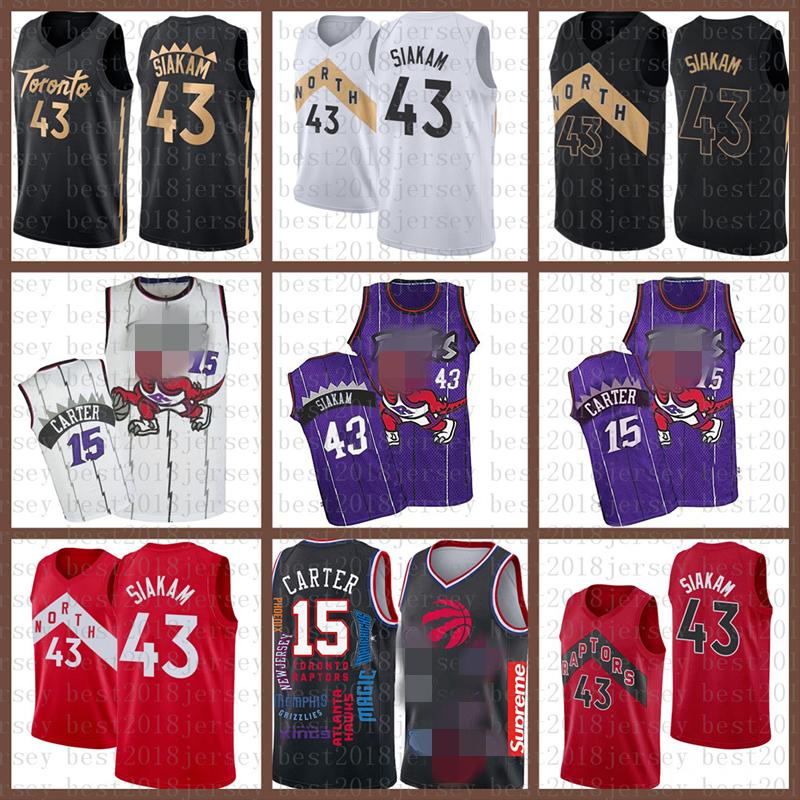 

2021 New Basketball Jersey Toronto Raptors Mens Vince 15 Carter Pascal 43 Siakam Kyle 7 Lowry Tracy 1 McGrady Marcus 21 Camby Grey, Black;red