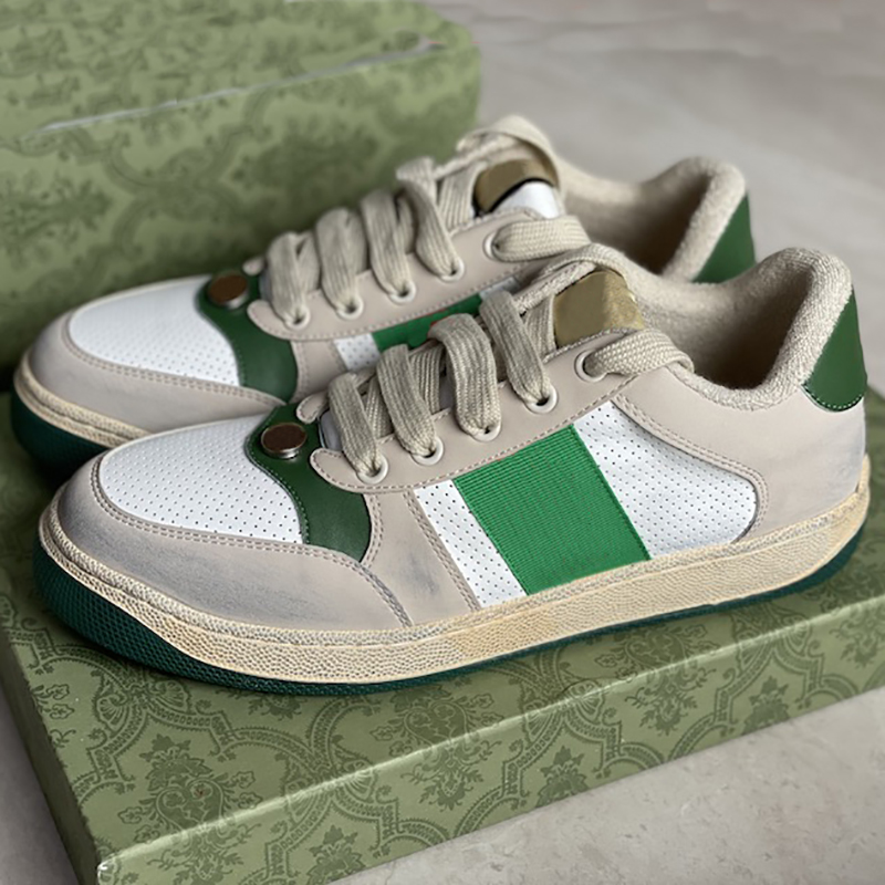 

Distressed Screener Sneaker Dirty Leather Shoes Classic Blue Red Stripe Mesh Printing Flats Canvas Designer Sneakers Casual Shoes Top Quality With Box 320, Sock
