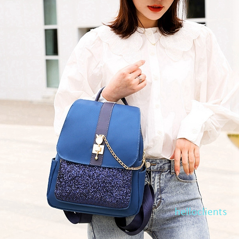 

Oxford Cloth Women Flash Fashion All-match School Bag Large Capacity Casual Backpack, Blue