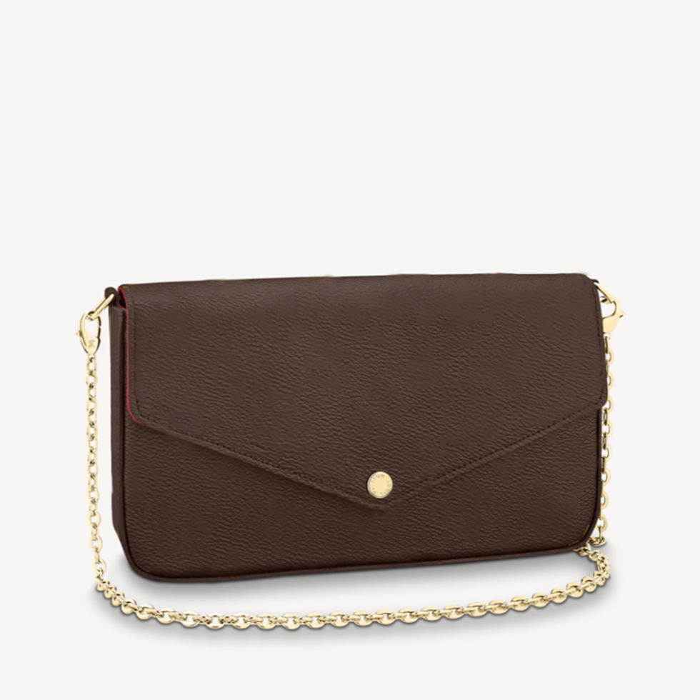 

Top Quality POCHETTE FELICIE Shoulder Bags Women Chain Crossbody Bag three-piece Handbag Leather Mini Coin Purse Holder Slots pouch With Box, Brown flower red inside