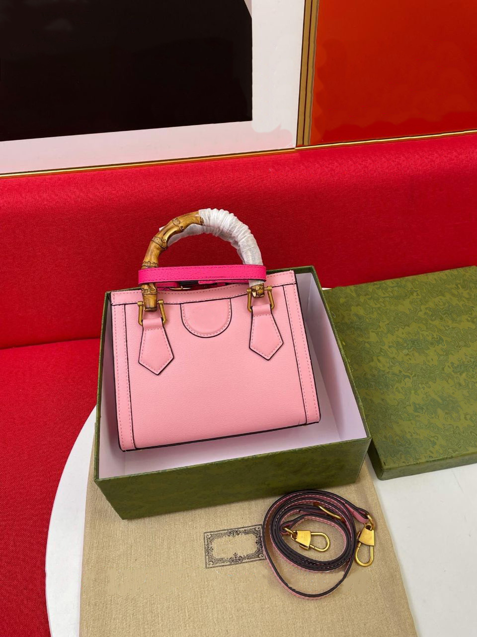 

with bo 2021 fashion women designer handbag top quality bamboo bag green pink handle it cross body ladies diana mini tote bags P3mc#, I need see other product pic