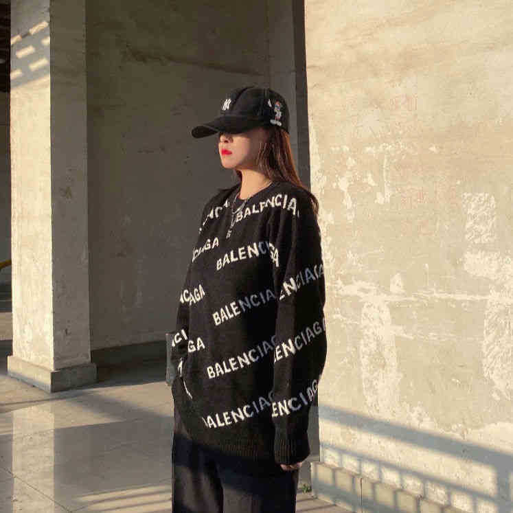 

designer hoodies balencaigass sweaters Paris home 2022 autumn winter fashion new jacquard letter loose versatile wo and men's, Black