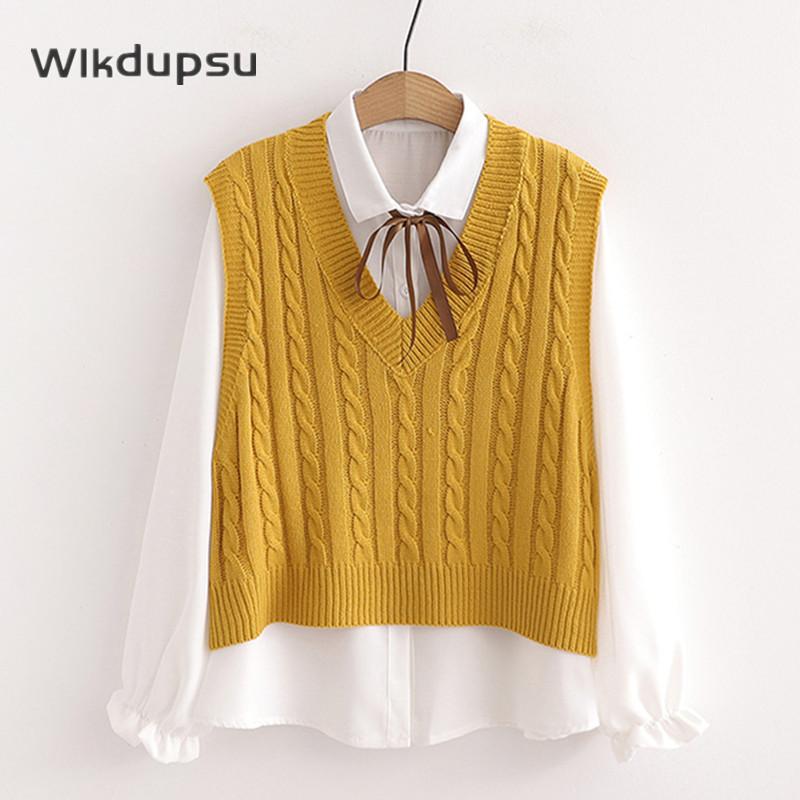 

Women's Vests Fashion Blouse Vest 2 Pieces For Women Girls 2021 Spring Autumn Knitted Sleeveless Sweater Top Set Waistcoat Clothes Female, Black